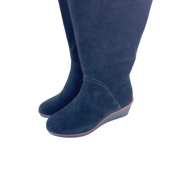 Aerosoles Binocular Women SZ 7W Black Suede Leather Knee Boots-2.5” Wedge Heels - Picture 11 of 16